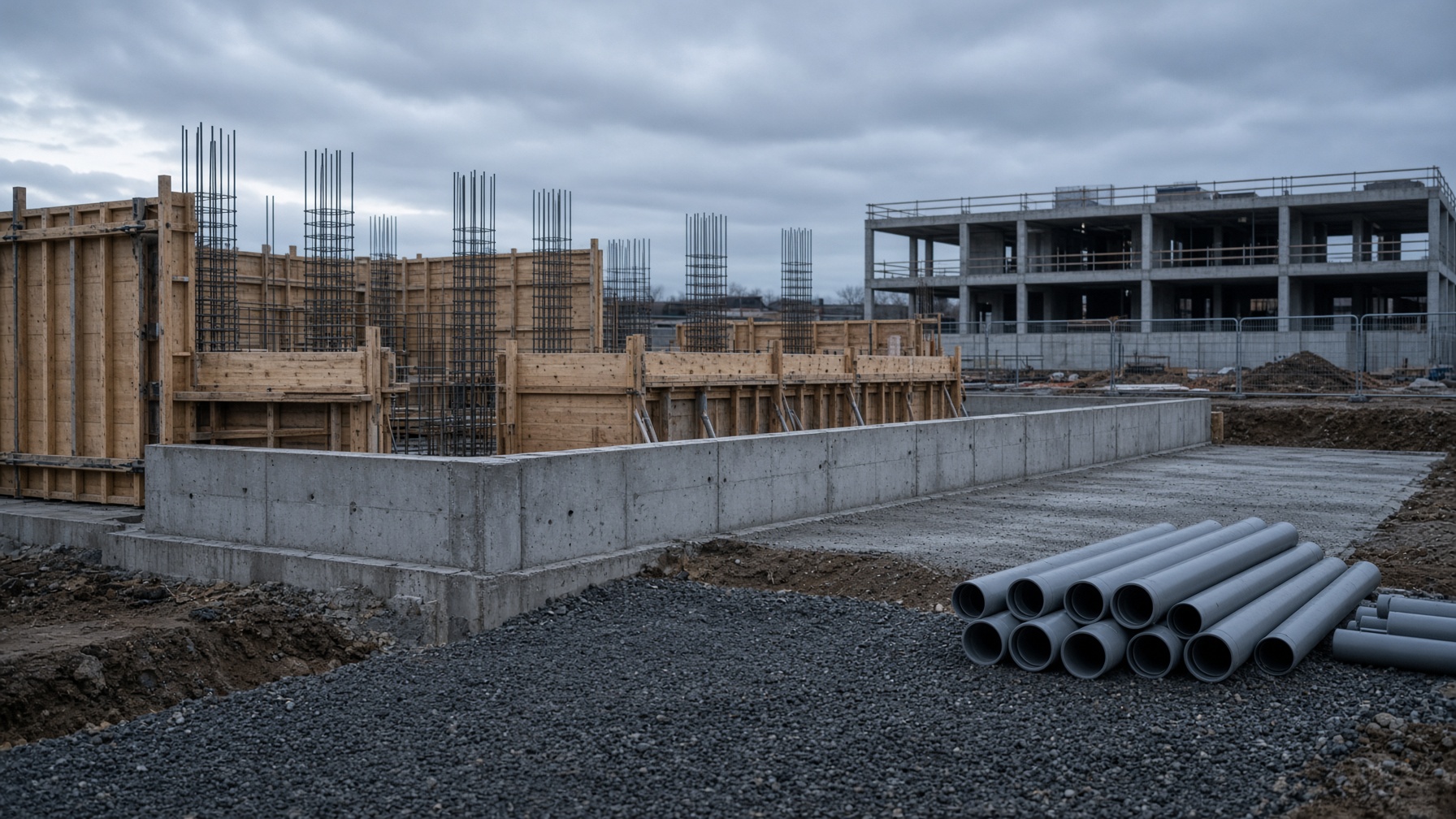 Commercial groundworks: retaining wall, shuttering and drainage